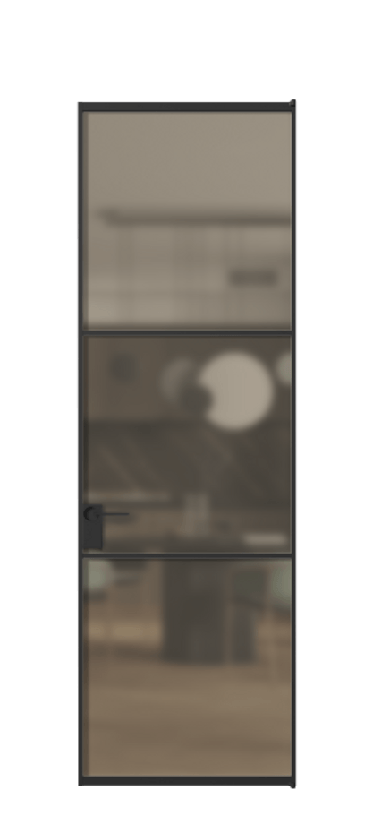 Алюминиевая дверь АЛПЛ040.03 Алюминий Черный Сатинированное бронзовое стекло, триплекс Цена 168050  | Volhovec