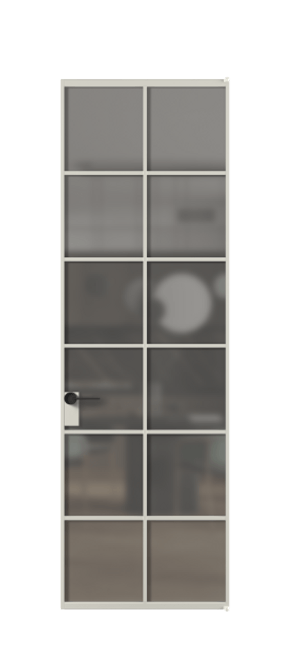 Алюминиевая дверь АЛПЛ040.05 Алюминий тёплый серый Сатинированное серое стекло, триплекс Цена 149470  | Volhovec