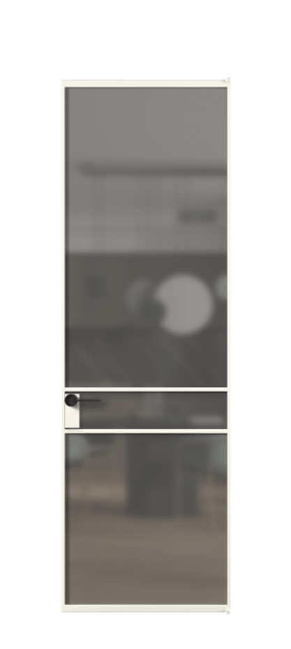 Алюминиевая дверь АЛПЛ040.02 Алюминий пудровый белый Сатинированное серое стекло, триплекс Цена 143770  | Volhovec