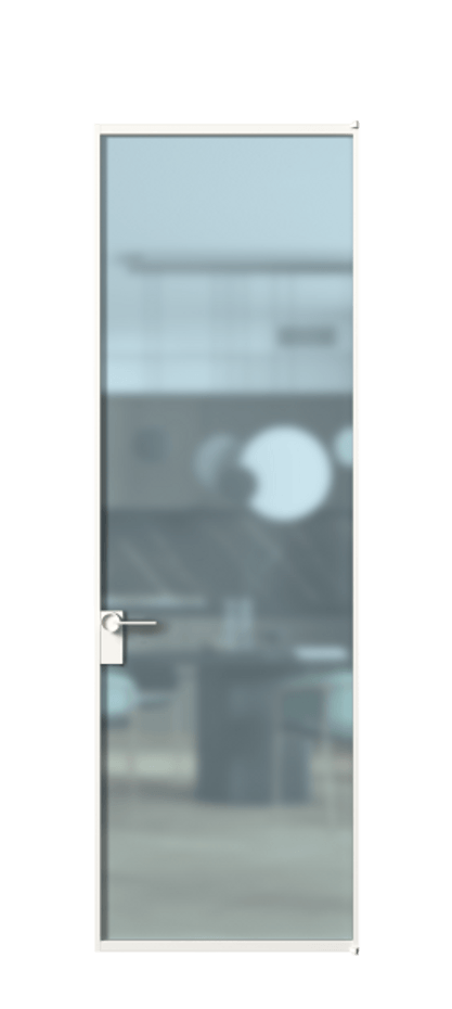 Алюминиевая дверь АЛПЛ040.01 Алюминий Белый Сатинированное голубое стекло, триплекс Цена 133270  | Volhovec