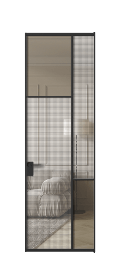 Межкомнатная дверь Mosaic АЛПЛ041.10 Алюминий Черный Mesh silver + Бронза прозрачное триплекс Цена 156790 ₽ | Volhovec