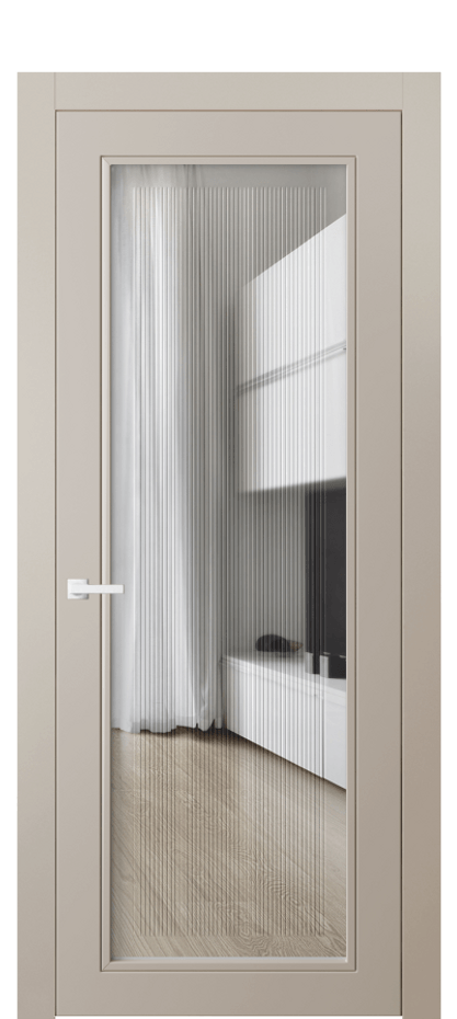Межкомнатная дверь Нео Классик 8000 Матовый светло-бежевый Прозрачное стекло с гравировкой "Каннелюры", триплекс Цена 83699 ₽ | Volhovec