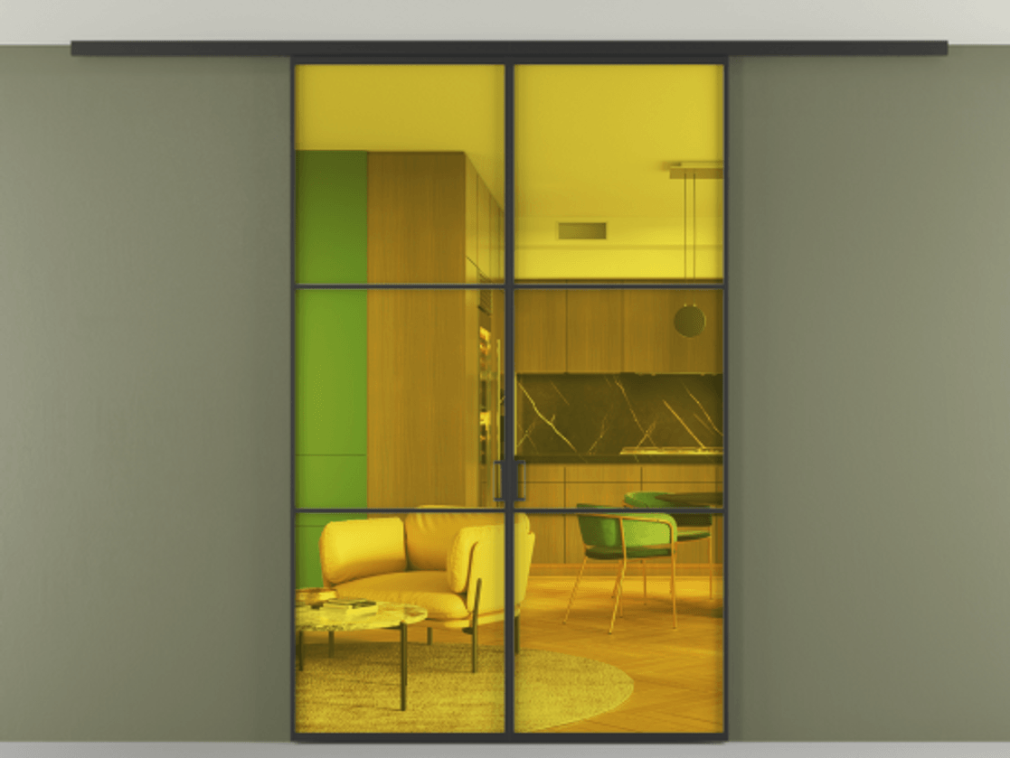 Перегородка Формато вдоль стены на потолок 2 створки АЛПР 040.03 Алюминий Черный Прозрачное жёлтое стекло, триплекс Цена 218900 ₽ | Volhovec