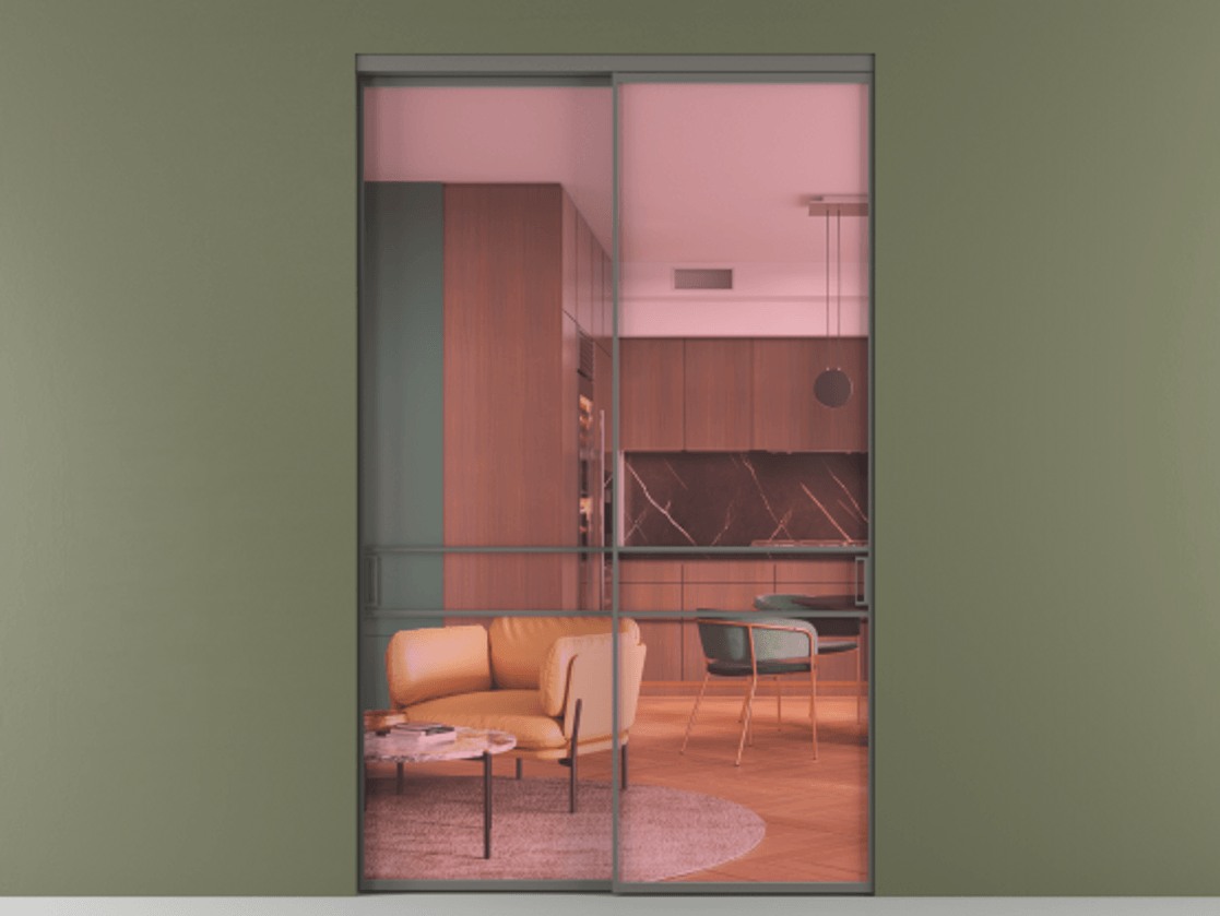 Перегородка Формато внутри проёма 2 створки АЛПР 040.02 Алюминий классический серый Прозрачное розовое стекло, триплекс Цена 462300 ₽  | Volhovec