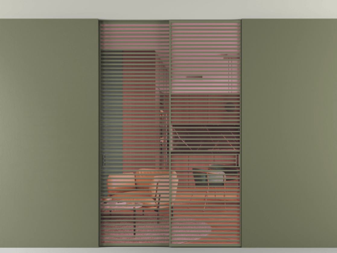 Перегородка Formato внутри проёма скрытое крепление в потолок 2 створки АЛПР 040.07 Алюминий оливковый тёмный Прозрачное розовое стекло, триплекс Цена 428956 ₽ | Volhovec