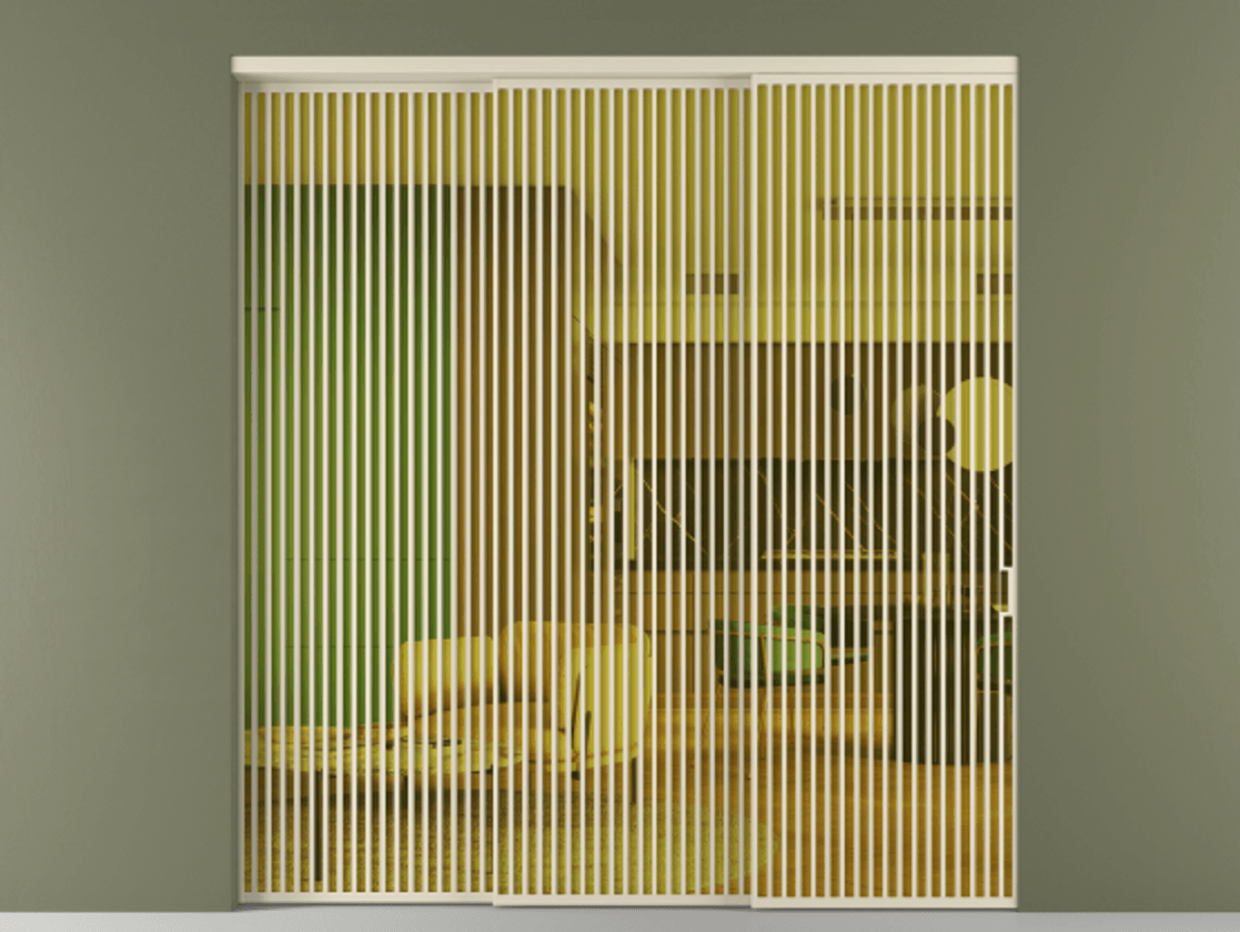 Перегородка Формато внутри проёма 3 створки с синхронным механизмом АЛПР 040.06 Алюминий бежево-серый Прозрачное жёлтое стекло, триплекс Цена 683600 ₽  | Volhovec