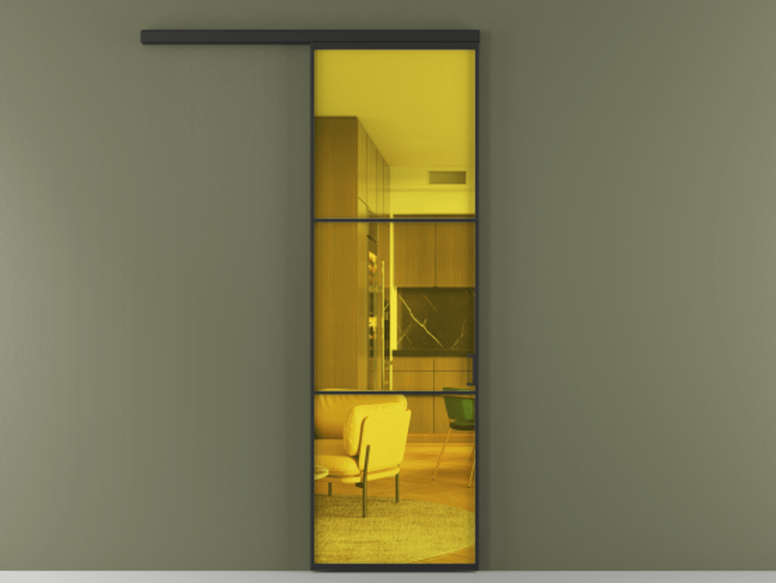 Перегородка Формато вдоль стены 1 створка АЛПР 040.03 Алюминий Черный Прозрачное жёлтое стекло, триплекс Цена 116200 ₽  | Volhovec