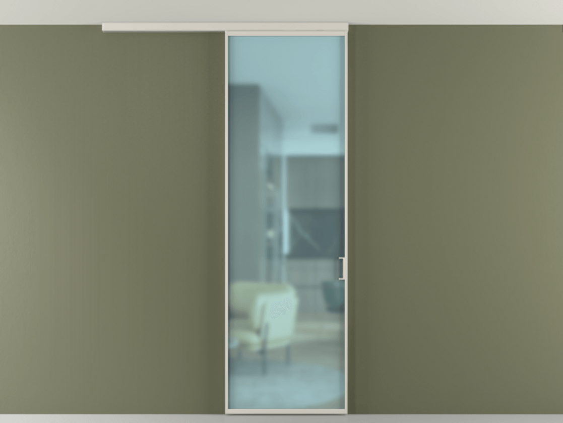 Перегородка Formato вдоль стены на потолок 1 створка АЛПР 040.01 Алюминий облачно-серый Сатинированное голубое стекло, триплекс Цена 96236 ₽ | Volhovec