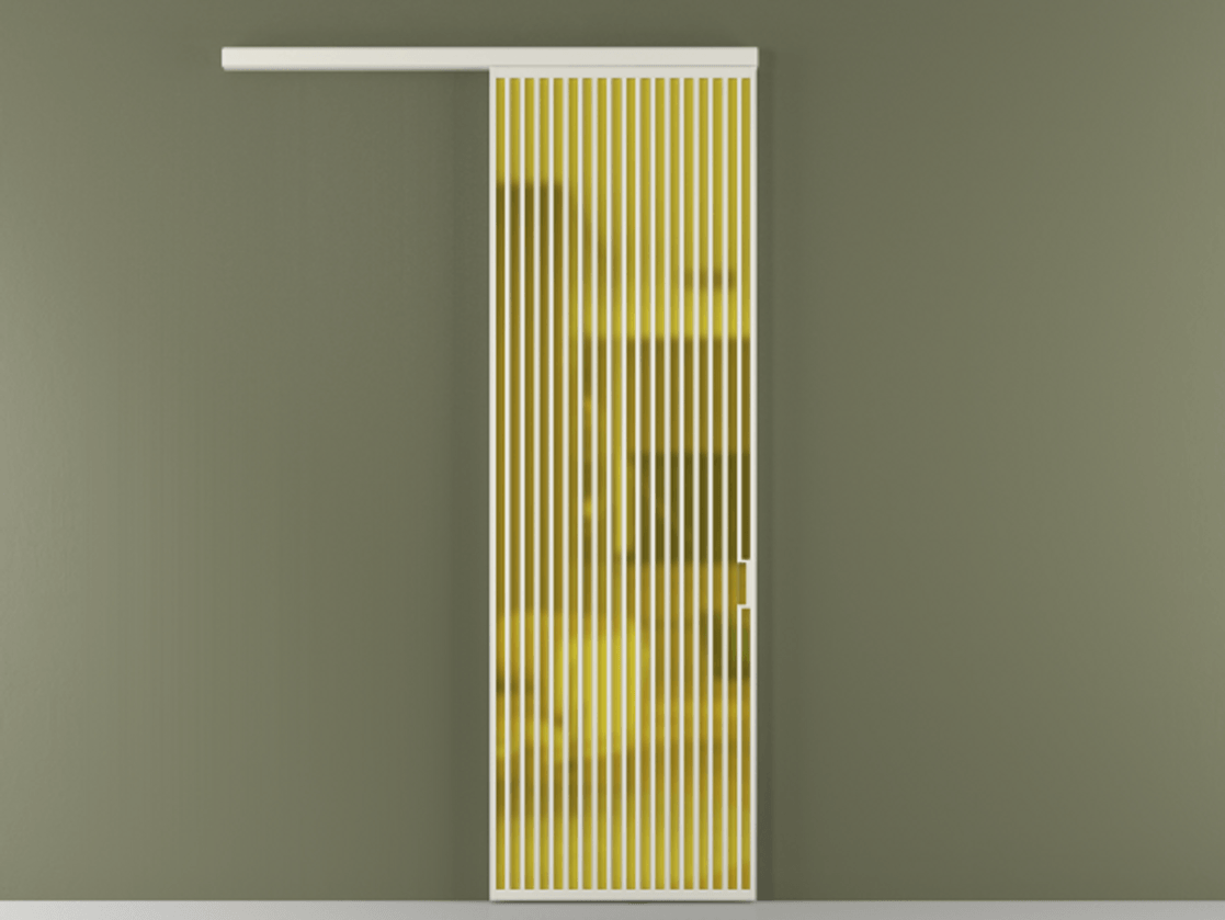 Перегородка Formato вдоль стены 1 створка АЛПР 040.06 Алюминий Белый Сатинированное жёлтое стекло, триплекс Цена 176540 ₽  | Volhovec