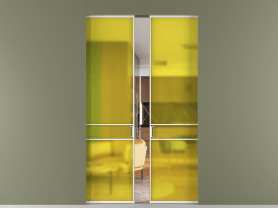 Алюминевая перегородка АЛПР 040.02 МЖМ САТ ЖЕЛ. Цвет Алюминий жемчужный. Материал Алюминий в эмали. Коллекция Перегородка Formato скрытый пенал двустворчатая. Картинка.