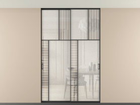 Алюминевая перегородка vntp2_4 ЧЕР. Цвет Алюминий Черный. Материал Алюминий. Коллекция Перегородка Mosaic внутри проёма двустворчатая со скрытым креплением в потолок. Картинка.