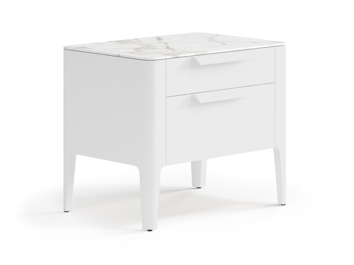 Мебель Тумба прикроватная Piega 2 ящика. Цвет Матовый белоснежный. Материал Гладкая эмаль. Коллекция Тумба прикроватная Piega 2 ящика. Картинка.