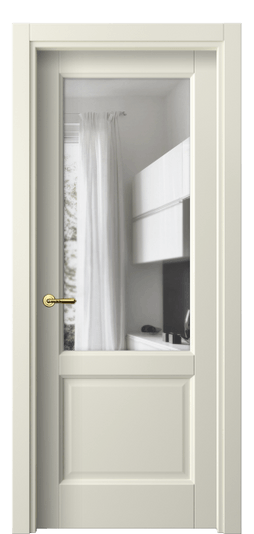 Дверь межкомнатная 1422 ММБ Прозрачное стекло. Цвет Матовый молочно-белый. Материал Гладкая эмаль. Коллекция Galant. Картинка.