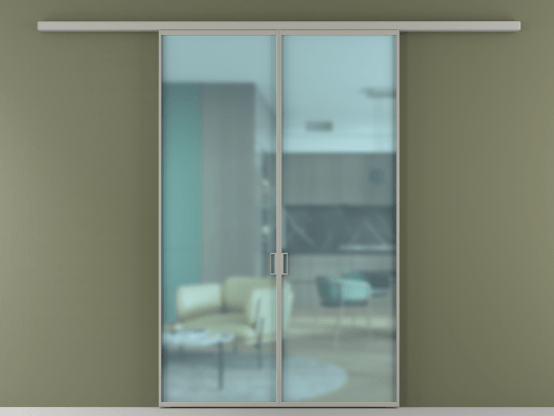 Алюминевая перегородка АЛПР 040.01_АНСР_САТ ГОЛ_new. Цвет Алюминий нейтральный серый. Материал Алюминий в эмали. Коллекция Перегородка Formato вдоль стены 2 створки. Картинка.