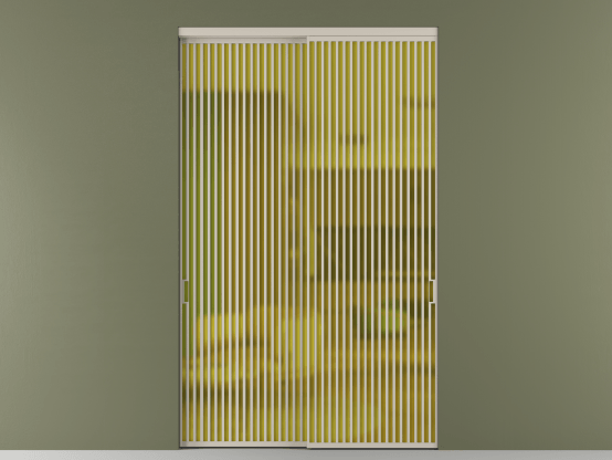 Алюминевая перегородка АЛПР 040.06_АСБЖ_САТ ЖЕЛ_new. Цвет Алюминий светло-бежевый. Материал Алюминий в эмали. Коллекция Перегородка Formato внутри проёма 2 створки. Картинка.