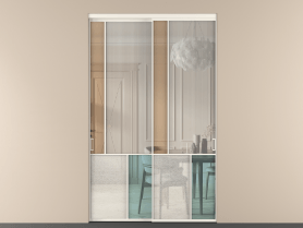 Алюминевая перегородка vnt2_3 Алюминий пудровый белый Четыре стекла. Цвет Алюминий пудровый белый. Материал Алюминий в эмали. Коллекция Перегородка Mosaic внутри проёма 2 створки. Картинка.