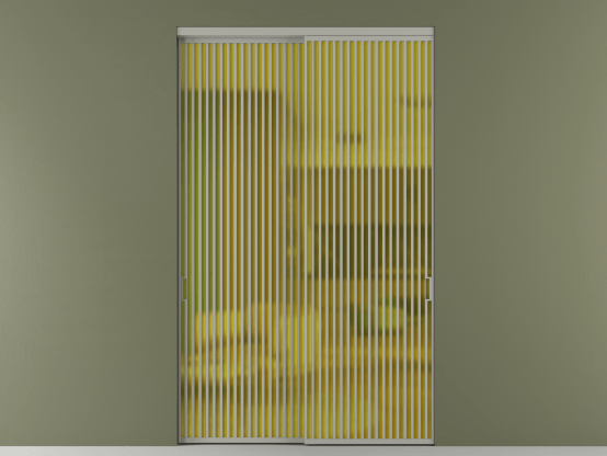 Алюминевая перегородка АЛПР 040.06_АНСР_САТ ЖЕЛ_new. Цвет Алюминий нейтральный серый. Материал Алюминий в эмали. Коллекция Перегородка Formato внутри проёма 2 створки. Картинка.