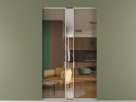 Алюминевая перегородка АЛПР 040.01 МОС Бронза триплекс. Цвет Алюминий облачно-серый. Материал Алюминий в эмали. Коллекция Перегородка Formato скрытый пенал 2 створки. Картинка.