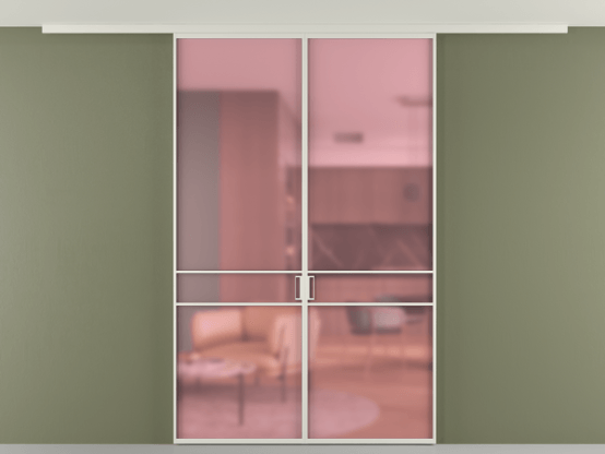 Алюминевая перегородка АЛПР 040.02_БЕЛ_САТ РОЗ_new. Цвет Алюминий Белый. Материал Алюминий. Коллекция Перегородка Formato вдоль стены на потолок 2 створки. Картинка.