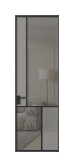 Межкомнатная дверь АЛПЛ041.20 ЧРН Серый сатин матовое + Серый прозрачное. Цвет Алюминий Черный. Материал Алюминий. Коллекция Mosaic. Фото. Дверь межкомнатная АЛПЛ041.20 ЧРН Серый сатин матовое + Серый прозрачное. Цвет Алюминий Черный. Материал Алюминий. Коллекция Mosaic. Картинка.