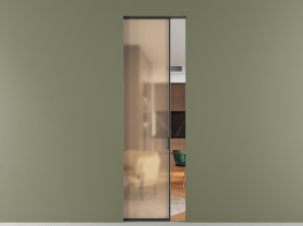 Алюминевая перегородка АЛПР 040.01 ЧРН Сатинированное оранжевое стекло. Цвет Алюминий Черный. Материал Алюминий. Коллекция Перегородка Formato скрытый пенал 1 створка. Картинка.