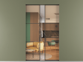 Алюминевая перегородка АЛПР 040.03 МАН ПРОЗ ОРАНЖ. Цвет Алюминий антрацит. Материал Алюминий в эмали. Коллекция Перегородка Формато скрытый пенал 2 створки. Картинка.