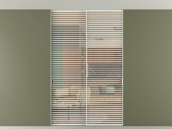 Алюминевая перегородка vn2_07 Алюминий светло-серый Прозрачное оранжевое стекло, триплекс, 6мм. Цвет Алюминий светло-серый. Материал Алюминий в эмали. Коллекция Перегородка Formato внутри проёма скрытое крепление в потолок 2 створки. Картинка.