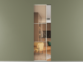 Алюминевая перегородка АЛПР 040.03 ММБ ПРОЗ ОРАНЖ. Цвет Алюминий молочно-белый. Материал Алюминий в эмали. Коллекция Перегородка Formato скрытый пенал 1 створка. Картинка.